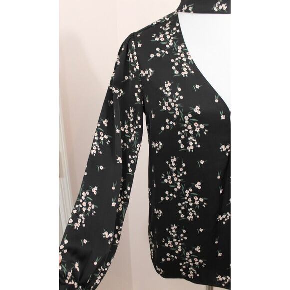 L'ACADEMIE Sz S Small Black Floral Harper Choker Blouse Top - Picture 6 of 9